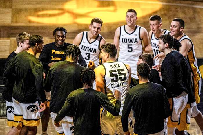 Luka Garza inside the Iowa huddle
